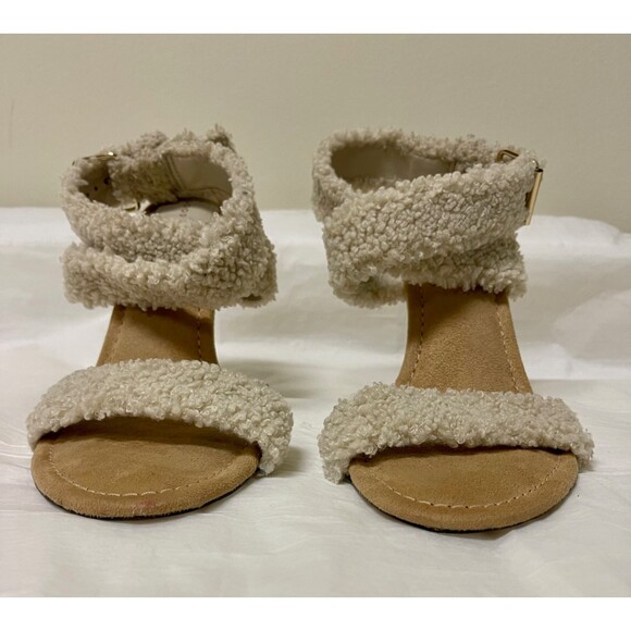 GOOD AMERICAN Faux Shearling Ankle Strap Sandals, Sz 10.5 - Picture 7 of 10